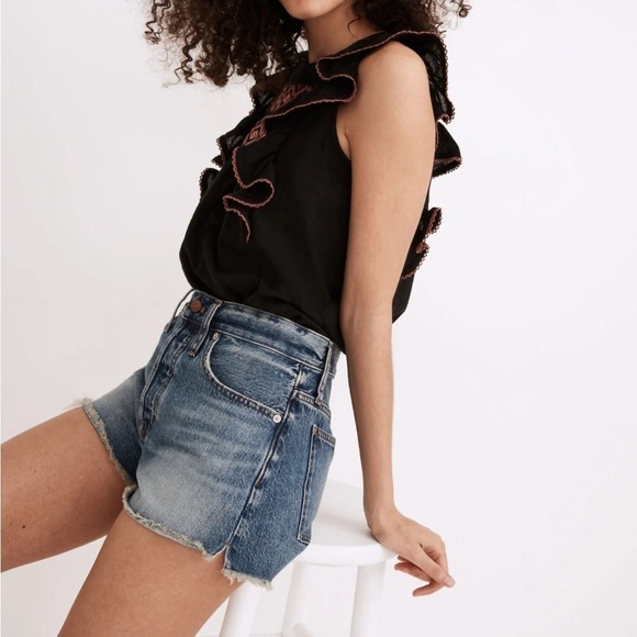 Madewell Relaxed Denim Shorts Button Fly Cut Off Cheeky Split Hem Sz 29 - Picture 2 of 14
